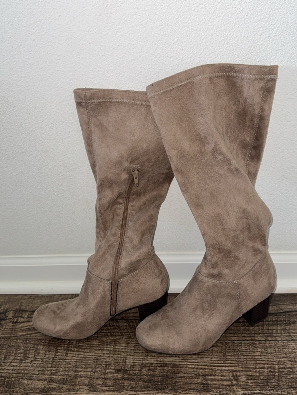 Source Unknown Taupe Over-the-Knee Suede Boots with Block Heel (wide calf)